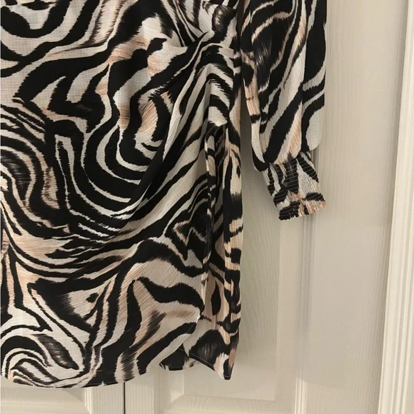 ANTHROPOLOGIE Black and White Zebra Wrap Mini Dress Size 4 - Picture 10 of 15